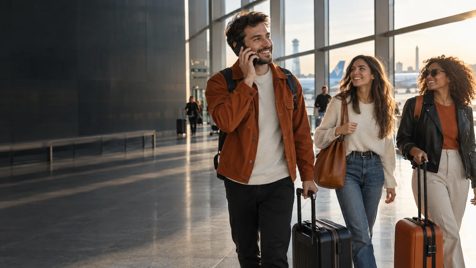 Friends staying connected while travelling together